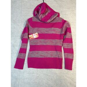 Ocean Pacific OP Pink Grey Stripe Hoodie Sweater Tassels‎ Junior 11/13 13